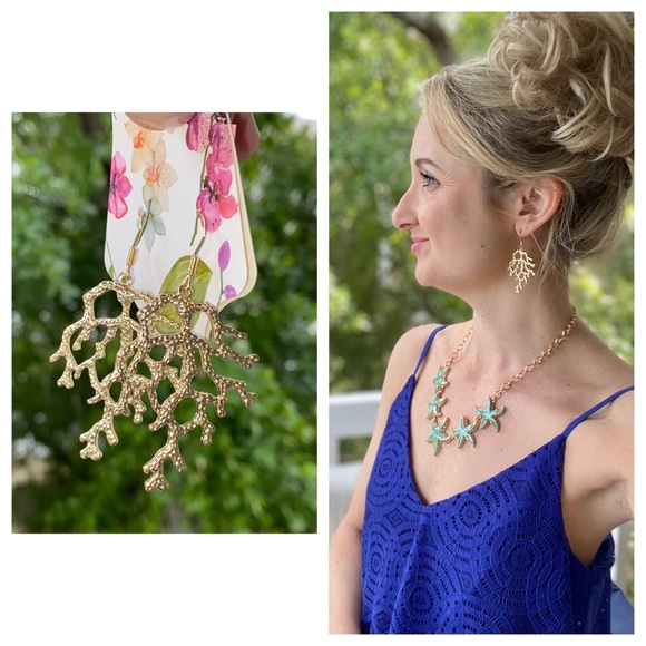 NWT Gold Coral Drop Style Earrings - Picture 4 of 6